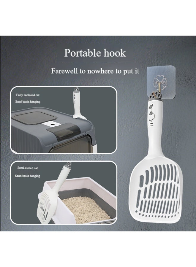 Oldzhan Ergonomic handle cat litter scoop plastic long handle cat scoop large cat scoop poop cat basin cat poop big scoop small hole pet supplies (white) - Image 4